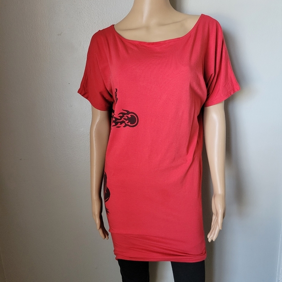 MOCO LOS ANGELES RED FIREBALL WHISKY SHORT SLEEVE LONG SHIRT/DRESS - Picture 9 of 9